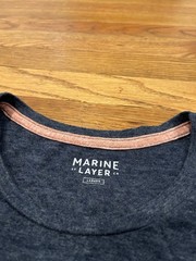 Marine Layer SS Striped Shoulder Bank Tee T Shirt Men L/XL Poly Cotton Rayon