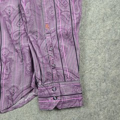 Robert Graham Button Up Shirt Mens 2XL Purple Paisley Floral Flip Cuff Preppy