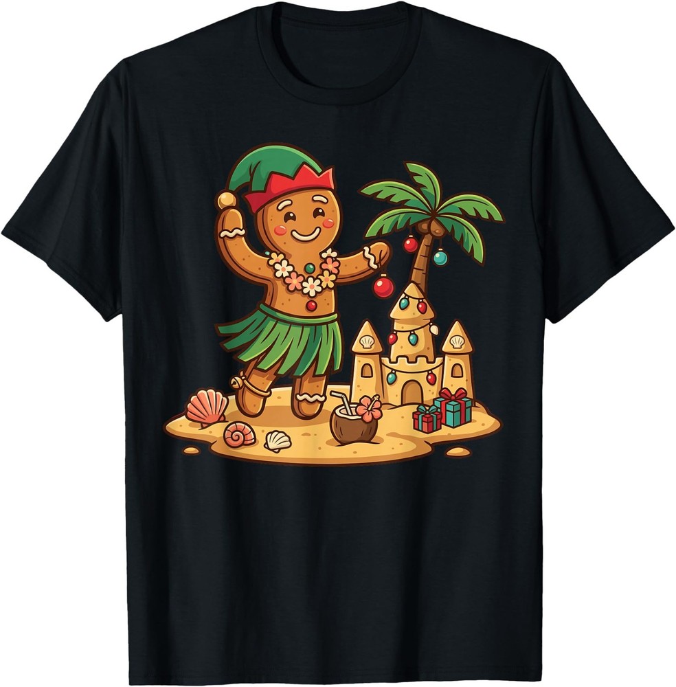 Christmas in July Gingerbread Man Tropical Beach T-Shirt