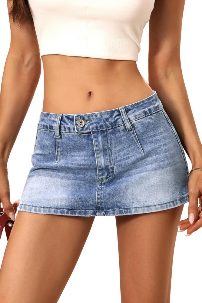 Denim Mini Skirt for Women Stretch, Low Rise Y2k Jean Skirt with Shorts Under…
