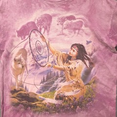The Mountain Tshirt Sz L Tie Dye Wolf Dreamcatcher Boho Festival Graphic VTG