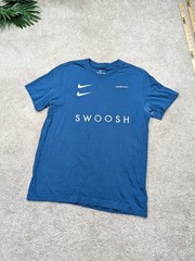 Nike Double Swoosh Tee Shirt Mens M Medium Blue Crew Embroidered Cotton Roman