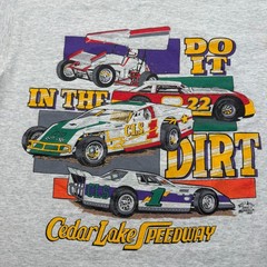 Vintage 90s Cedar Lake Speedway Dirt Clay Race Track Cars Graphic T-Shirt Medium