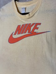RARE True Vintage Nike 1970’s “Pinwheel Tag” T-Shirt Yellow XL Made in USA Faded