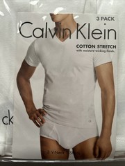 Calvin Klein 3 Pack Cotton Stretch V-neck T-shirts XL White New In Package