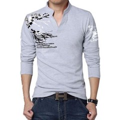 Flower Print T Shirt – Mens Fashion V Neck Long Sleeve Shirt Top Clothes Tee 5XL