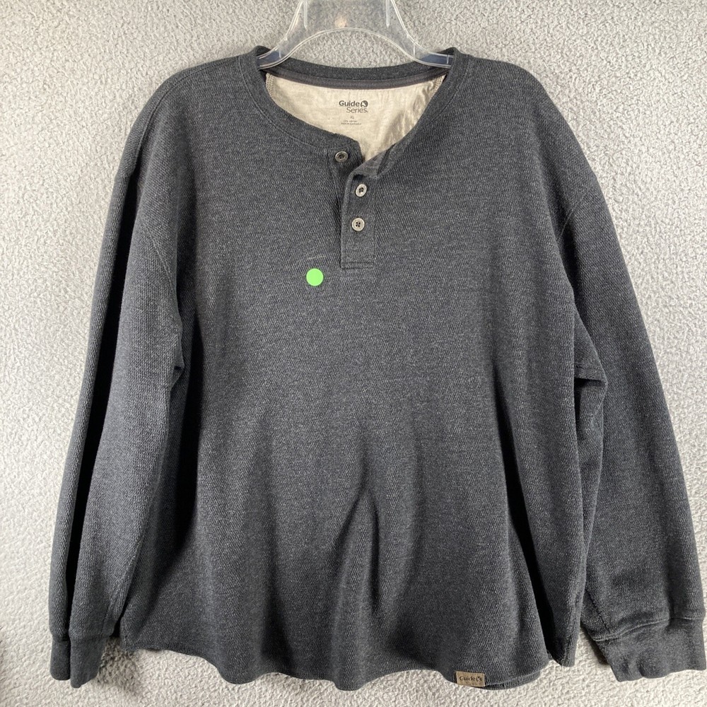 Guide Series Henley Shirt Mens XL Charcoal Gray Waffle Knit Long Sleeve Cotton