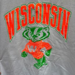 Wisconsin Badgers Vtg Men’s L Neon Green Orange Single Stitch White T-Shirt USA