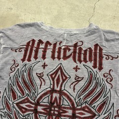 Vintage Y2K Affliction Mens Henley Size Medium Grunge Cross Skull Angel Biker