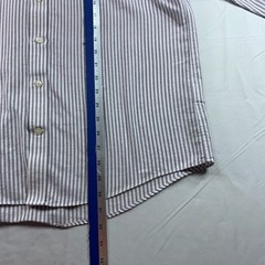 Stafford Button Down Shirt Mens Size 16.5 Purple White Striped Wrinklee Free