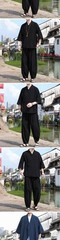 Retro Chinese Style Men’s 3/4 Sleeve Shirt Top Ankle Pants Casual Loose 2pcs Set