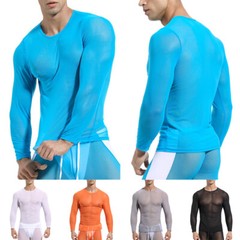 Mens Long Sleeve See Through Mesh T Shirt Sexy Muscle Clubwear Blouse Tops Tee