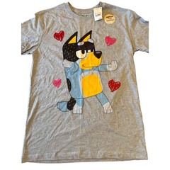 Bluey Men’s Bandit Bingo Family Hearts T-Shirt Heart Size Medium Color Gray