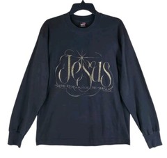 Vtg 90s Single Stitch Shirt Men L Black Gold “Jesus Reason For Season” Christmas