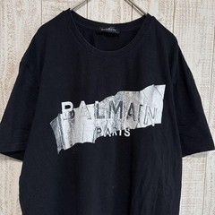 Balmain Metallic Logo Crew Neck T-Shirt Black Cotton, Kurzarm, Large Fit,