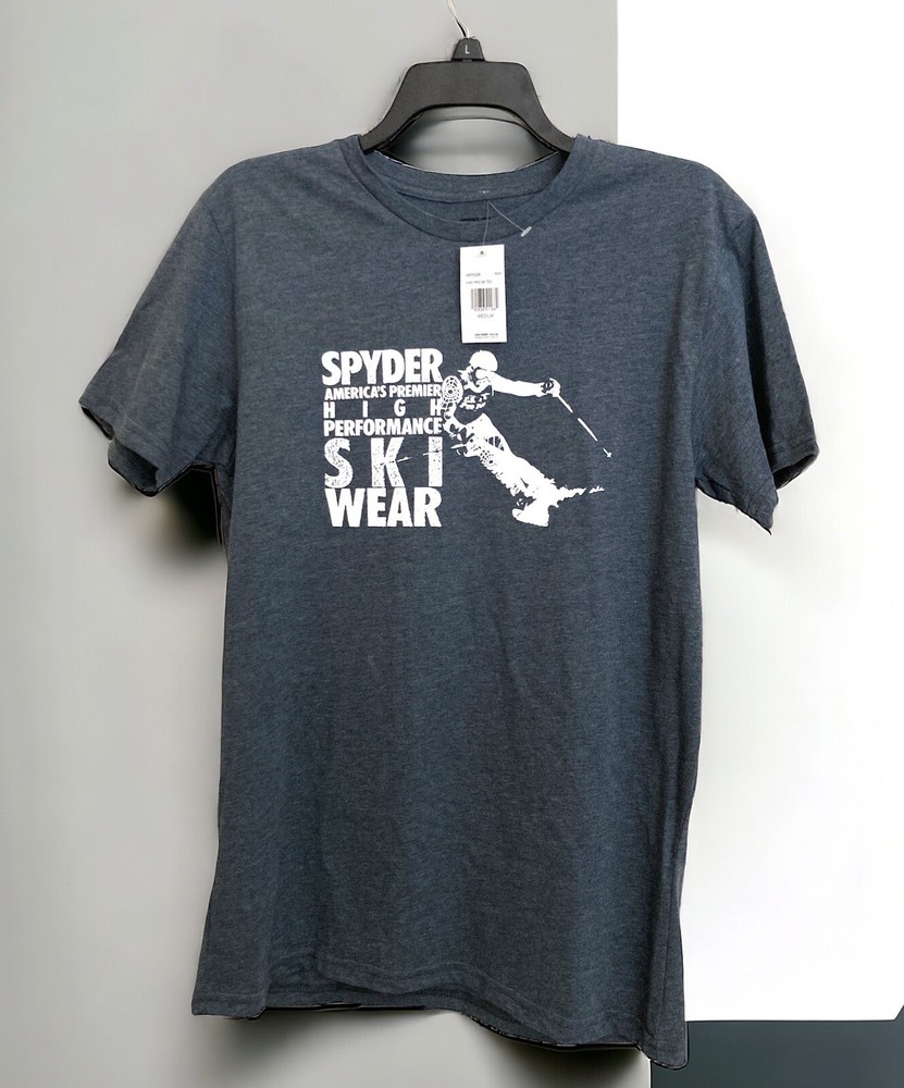 Spyder T-shirt Ski Sport NEW Men’s Medium Navy Heather White Skier Skiing TEE