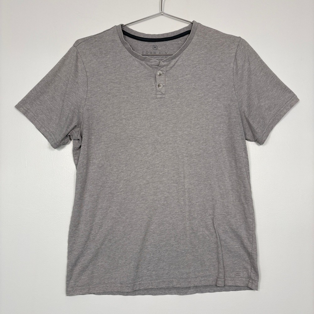 Free Fly Mens Henley Shirt Size M Gray Bamboo Cotton Short Sleeve Tee Outdoor