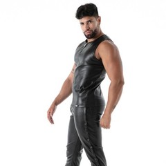 TOF PARIS Kinky Zipped Tank Top Slim-Fit Vegan Leather Black 24