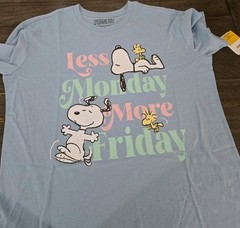 peanuts snoopy Women’s T-shirt Lees Monday More Friday Woodstock Blue MultiSizes