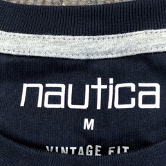 Nautica Shirt Mens Medium Navy Big Logo Flags Graphic Tee Tagless Nautical