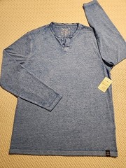 Lucky Brand Venice Burnout Mens M Long Sleeve Henley Shirt Blue NWT