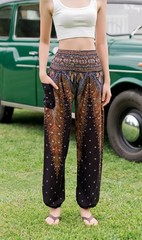 ‘s Smocked Waist Harem Hippie Boho Yoga Palazzo Casual Pants (M,Peacock Black)