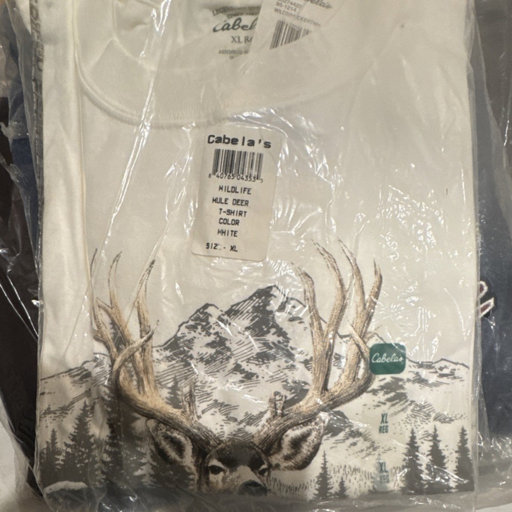 Cabela’s Wildlife Mule Deer T-Shirt White XL Crew Neck Short Sleeve
