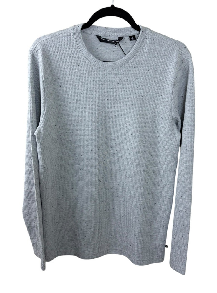 Travis Mathew NEW Cloud Waffle Crew Size Small Heather Light Grey