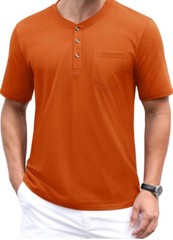 MAGCOMSEN Men’s Henley Shirts Short Sleeve Pocket Tee Shirts Dark Orange Size S