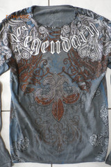 Xzavier Legendary Cross Rhinestone Grunge All Over Print Affliction Shirt S i131