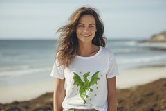 Lime Green Dragon T-Shirt Fantasy Flying Dragon Graphic Stars Unisex Tee