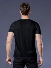 Men T Shirt Quick Dry Ultra Light Black Round Neck Short Sleeve Gym Top