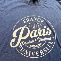 Paris France Universite Graphic T-Shirt Mens Large Navy Blue Cotton Blend Tee