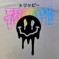 Men’s Popular Poison “Trippy” Melting Smiley Face Graphic T-Shirt – Tan – Size M