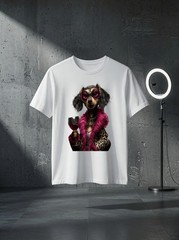 Unisex Stylish Dachshund Portrait Pink Wine Glass Graphic Fashion Graphic