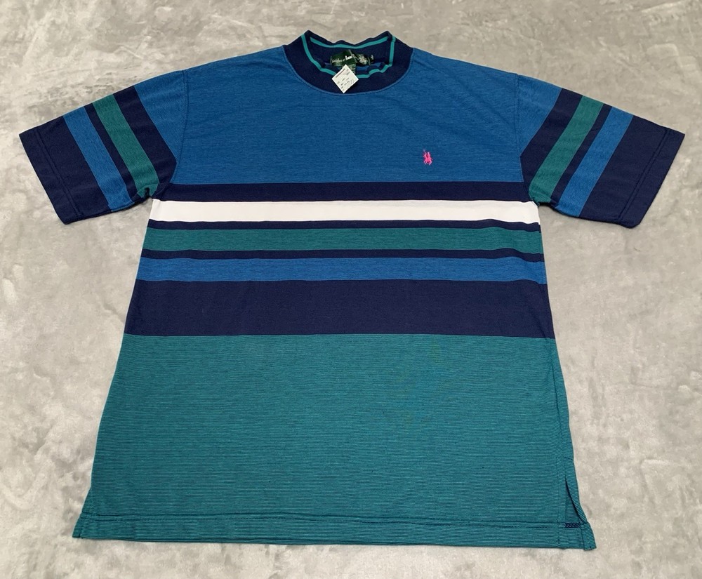 Vintage Shirt Mens Medium Striped Blue Green Knights of Round Table Tee 90’s