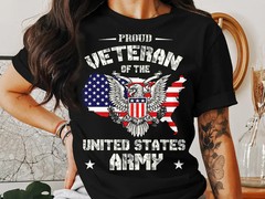 Proud Veteran USA Army Eagle American Flag 2D T-Shirt Military Gift