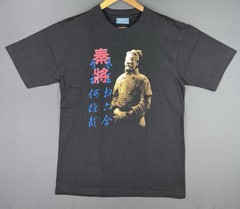 Vintage Y2K Terracotta Army Clay Soldier China Art Black Shirt Qin Shi Huang