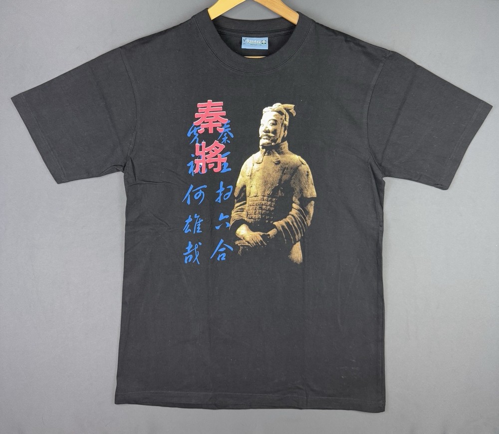 Vintage Y2K Terracotta Army Clay Soldier China Art Black Shirt Qin Shi Huang