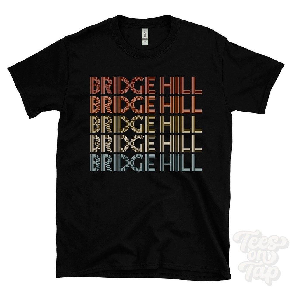 BRIDGE HILL REPEATED RETRO STYLE T-SHIRT mens & womens uk place name gift