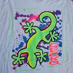 Gecko Hawaii Neon Color Size Large Single Stitch White Destination Short Sleeve