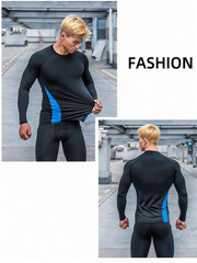 2 Packs Athletic Long Sleeve Compression Shirts Dry Fit Sports Gym Shirts Blue