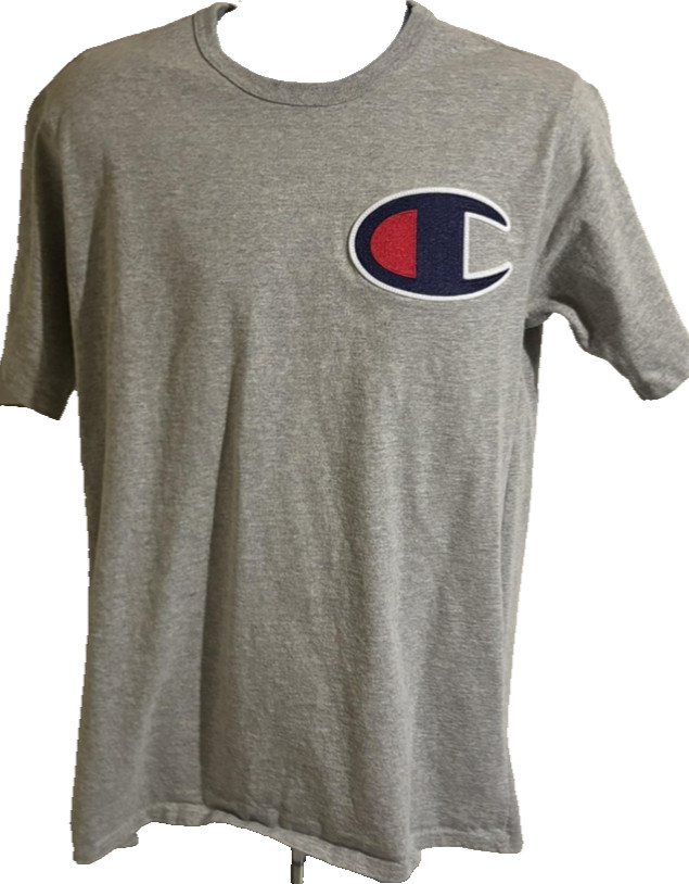 Champion Shirt Mens Large Gray Big C Patch Logo Athletic Tee Classic Casual