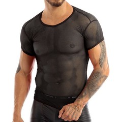 Mens Tops Tank Vest Crop Top Fishnet Holiday Mesh Muscle See Through Shirt