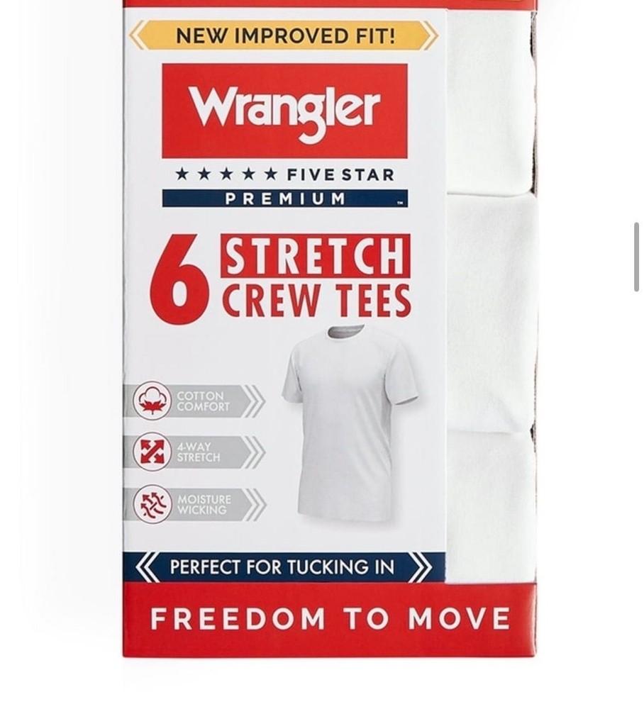 New Wrangler Five Star Premium Men’s Cotton Stretch Crew Neck T-Shirts 6-Pack