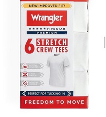 New Wrangler Five Star Premium Men’s Cotton Stretch Crew Neck T-Shirts 6-Pack