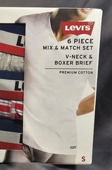 Levi’s 6 Pc Mix & Match S 3 White Crew T-Shirts Red White Blue Gray Boxer Briefs