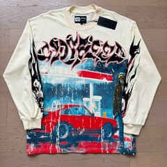 NEW Godspeed Rock sports car pattern Tee Washed Mens Long Sleeve T-shirt