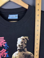 Vintage Y2K Terracotta Army Clay Soldier China Art Black Shirt Qin Shi Huang
