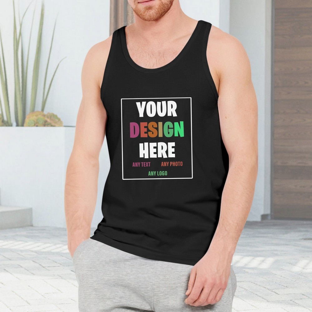 Custom Men’s Tank Top – Personalized Photo/Text/Logo Print, 100% Cotton